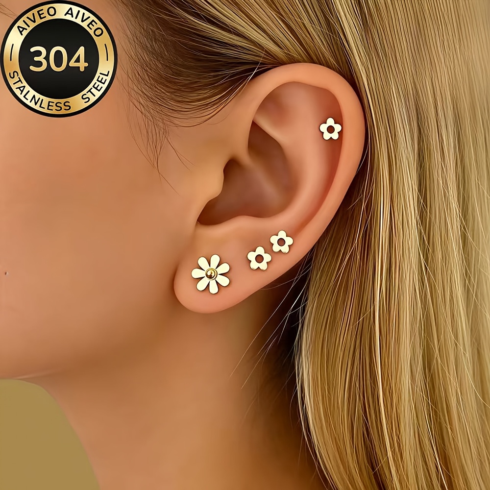 4-Pair Golden Stackable Stud Earrings Set